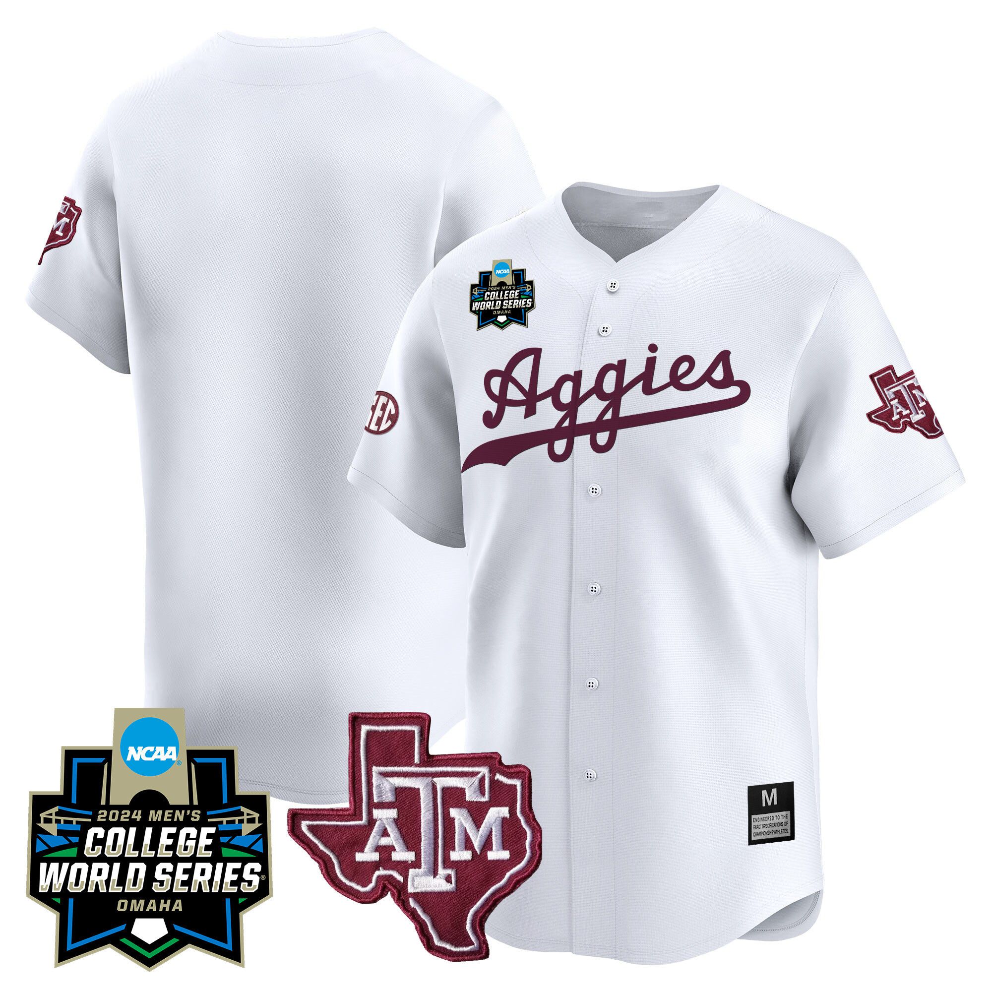 Men Texas A&M Aggies Blank White 2024 College World Series Vapor Premier Limited NCAA Jersey